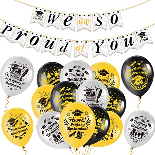 HOWAF Abschluss Deko, We Are So Proud of You Girlande Graudation Girlande Banner Prüfung Bestanden Luftballons ABI 2024 Luftballons Herzlichen Glückwunsch Luftballons für Graduation Abitur 2024 Deko von HOWAF