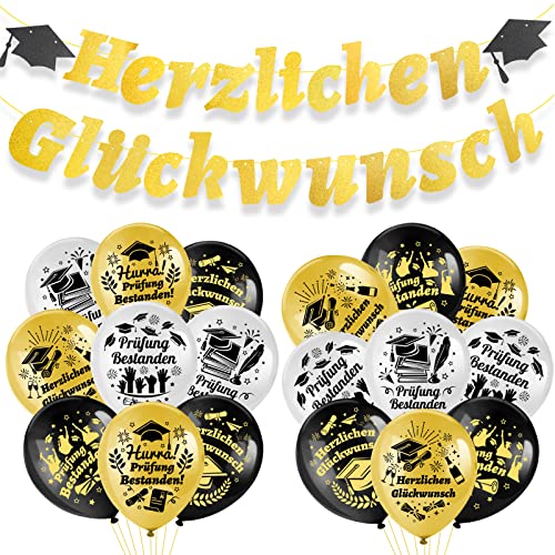 HOWAF Abschluss Deko, Herzlichen Glückwunsch Girlande Graudation Girlande Abschluss Banner Prüfung Bestanden Luftballons ABI 2024 Luftballons Graduation Latexballons für Graduation Abitur 2024 Deko von HOWAF