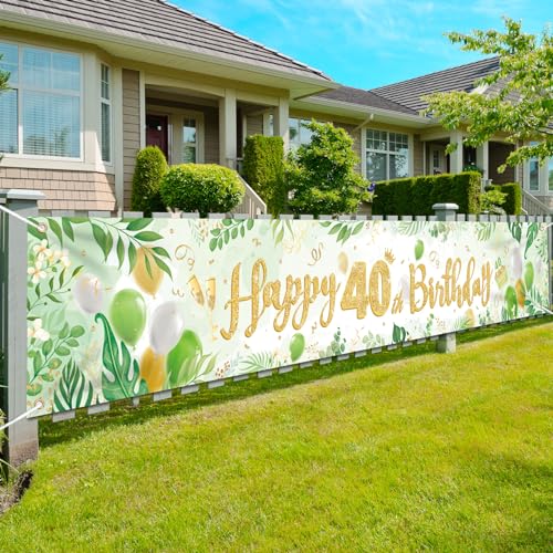 HOWAF Alles Gute zum 40. Geburtstag Banner, 8,5ft x 1,3ft Grun wei? Geburtstag Banner fur 40. Geburtstag Dekorationen Geburtstag Party Dekorationen von HOWAF