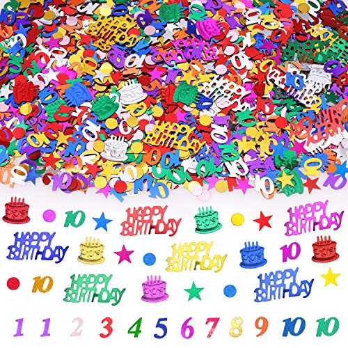 HOWAF Mehrfarbiges Geburtstagskonfetti, 40g, Kunststoff und PVC, Stern- und Rundpunkt-Motiv, für 10. Geburtstag von HOWAF