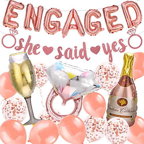 HOWAF Engaged Luftballons Verlobungs Deko, Rosegold Verlobungsballon Luftballons Hochzeit She Said Yes Banner Herzluftballons Hochzeit Engaged Geschenk für Verlobung Dekoration Hochzeit Valentinstags von HOWAF