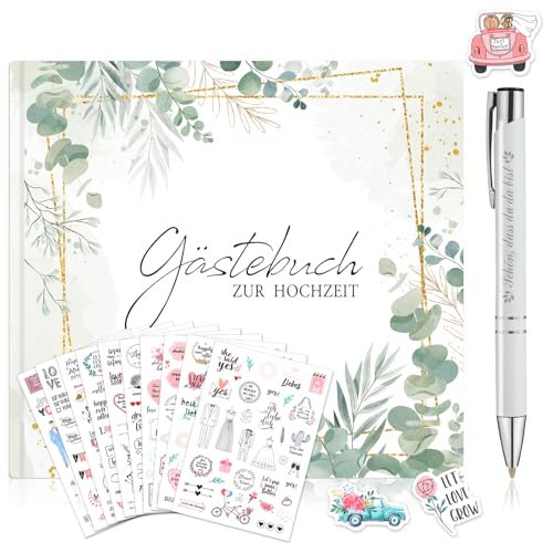 HOWAF Gästebuch Hochzeit Blanko Hochzeitsbuch Hochzeitsgästebuch Fotoalbum Hochzeit Hochzeitsalbum für Erinnerungen mit Sticker, Stifte, Hochzeitsgeschenk, Hardcover 21x22cm, 72 Seiten, Eukalyptus HOWAF Gästebuch Hochzeit Blanko Hochzeitsbuch Hochzeitsgästebuch Fotoalbum Hochzeit Hochzeitsalbum für Erinnerungen mit Sticker, Stifte, Hochzeitsgeschenk, Hardcover 21x22cm, 72 Seiten, Eukalyptus von HOWAF