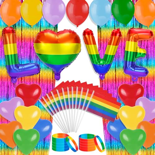 HOWAF Gay Pride Dekorationen, Pride Luftballons Love Folienregenbogenballons Pride Flaggen auf St?cken LGBTQ+ Armband Armb?nder Lametta-Vorh?nge, Regenbogenaccessoires Unterst¨¹Tzung HOWAF Gay Pride Dekorationen, Pride Luftballons Love Folienregenbogenballons Pride Flaggen auf St?cken LGBTQ+ Armband Armb?nder Lametta-Vorh?nge, Regenbogenaccessoires Unterst¨¹Tzung von HOWAF
