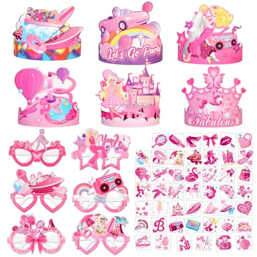 HOWAF Geburtstag Mitgebsel Kinder Mädchen, Geburtstagskrone Kinder Partyhüte Geburtstag Krone Mädchen Geburtstag Partybrille Papier Kinder Tattoo Mädchen Pink Costume Accessories von HOWAF