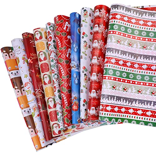 HOWAF Geschenkpapier Weihnachten, Weihnachtspapier Geschenkpapier Set, 70x50cm, 10 x Groß Blatt Weihnachts Geschenkpapier Kinder Rot Grün Packpapier Weihnachten von HOWAF