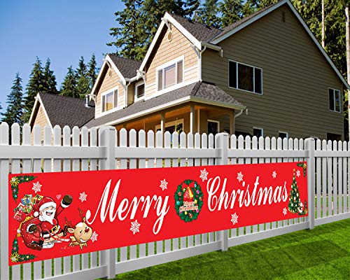 HOWAF Große Frohe Weihnachten Banner für Dekoration Draußen Drinnen, Weihnachten Banner für Weihnachten Garten Wand Haus Tisch Dekoration, für Weihnachten Photo Booth Hintergrund, 9,8 * 1,6 Fuß von HOWAF