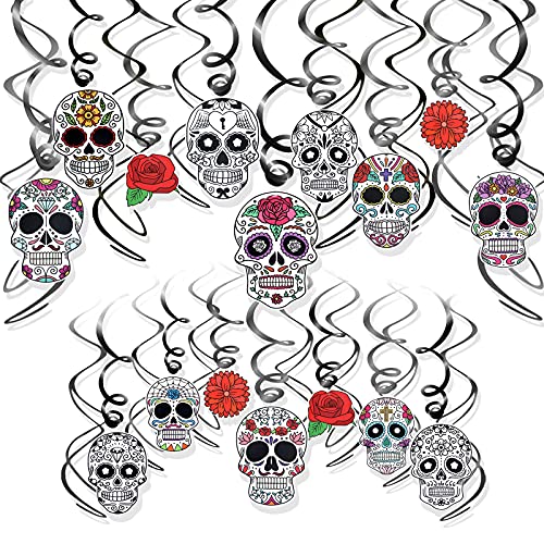 HOWAF Halloween Dekoration Tag der Toten Hängedeko wirbelt, 30 Stück Mexiko Totenkopf Deckenhänger Spiral Girlande für Dia de los Muertos deko, Halloween, mexikanische, Horror-Party, Mottopartys von HOWAF
