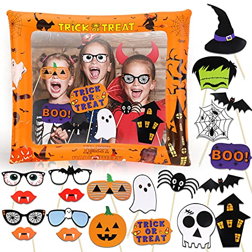 HOWAF Halloween Fotorequisiten Rahmen für Halloween Fotoaccessoires Deko,1pcs Halloween Aufblasbarer Fotorahmen mit 21pcs Halloween Photo Booth Props DIY Fotozubehör von HOWAF