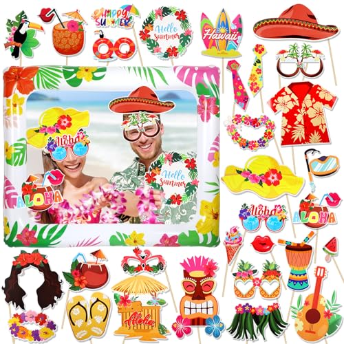 HOWAF Hawaii Party Deko, 30pcs Photo Booth Props Fotobox Accessoires Aufblasbarer Fotorahmen Partybrillen Fotobox Requisiten für Sommerdeko Hawaiian Tropische Luau Beach Party Dekoration Party Zubehör HOWAF Hawaii Party Deko, 30pcs Photo Booth Props Fotobox Accessoires Aufblasbarer Fotorahmen Partybrillen Fotobox Requisiten für Sommerdeko Hawaiian Tropische Luau Beach Party Dekoration Party Zubehör von HOWAF