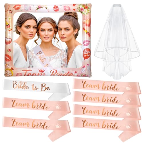 HOWAF JGA Accessoires Frauen, JGA Schärpe, 1 Bride to Be Schärpe + 6 Team Bride Schärpe +1 Schleier JGA Team Bride Aufblasbarer Fotorahmen für Junggesellenabschied Frauen JGA Deko HOWAF JGA Accessoires Frauen, JGA Schärpe, 1 Bride to Be Schärpe + 6 Team Bride Schärpe +1 Schleier JGA Team Bride Aufblasbarer Fotorahmen für Junggesellenabschied Frauen JGA Deko von HOWAF
