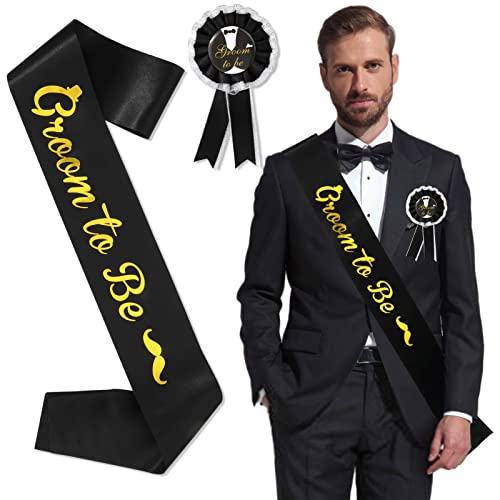 HOWAF JGA Deko Männer, Bräutigam Schärpe Abzeichen Bräutigam Satin Schärpe Groom to Be Schärpe Groom to Be Buttons JGA Buttons JGA Schärpe für Junggesellinnenabschied Bachelorette Party Hochzeit Deko von HOWAF