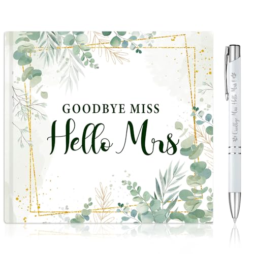 HOWAF JGA Gästebuch Bride Ratschlagbuch Hochzeit Gästebuch Goodbye Miss Hello Mrs Fotobuch JGA Erinnerungsbuch JGA Buch für Junggesellinnenabschied Frauen Brautparty, 32 Seiten, Eukalyptus von HOWAF