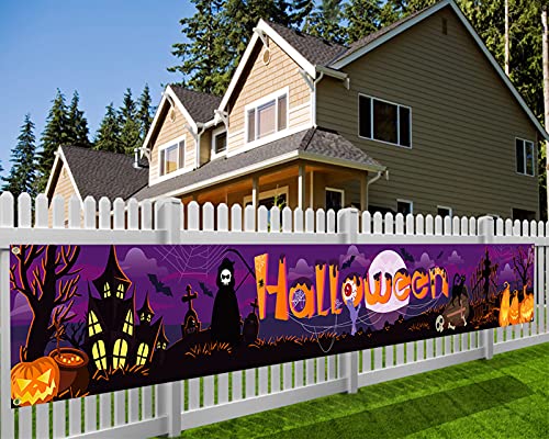 HOWAF Langes Halloween Banner für Grusel Halloween Deko, Stoff Banner für Halloween Garten Aussen Deko, Spukhaus Deko Artikel Requisiten Horror Halloween Wand Tisch Deko, 270 * 35cm von HOWAF