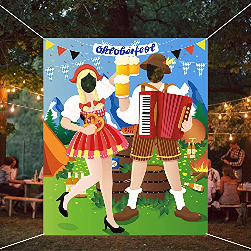 HOWAF Lustige Oktoberfest Foto Requisit Banner für Oktoberfest Deko, Stoff Hintergrund Fotowand für Oktoberfest Spiel Aktivität Photo Booth Zubehör für Bierkrug Brezel Deko, 4.92*4.3 Fuß von HOWAF