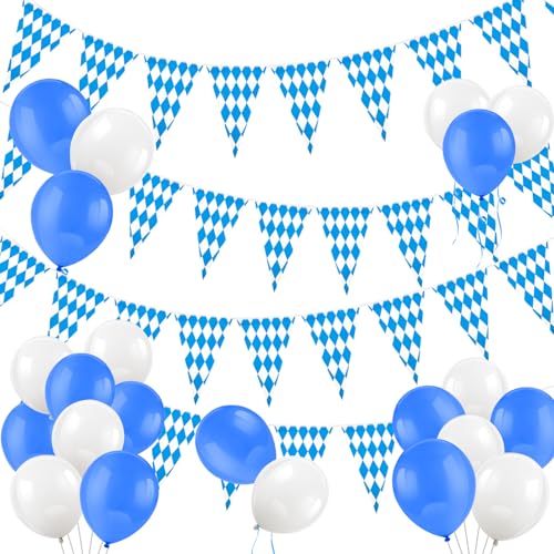 HOWAF Oktoberfest Deko Set, 36M Oktoberfest Wimpelkette Oktoberfest Wimpel Girlande und 50 Oktoberfest Luftballons Blau Weiße für Bayrische deko Wiesn Deko Bayern Deko Oktoberfest Party Dekoration von HOWAF