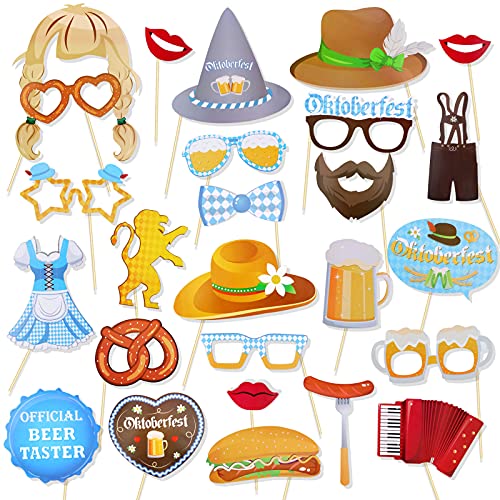 HOWAF Oktoberfest Photo Booth Props, Lustige Bayrisch Fotorequisiten Wiesn Aktivität Spiel Zubehör Gastgeschenke, Bayern Hut Schnurrbart Brille Brezel Bratwurst Dirndl Bier Requisiten, 25 Stück HOWAF Oktoberfest Photo Booth Props, Lustige Bayrisch Fotorequisiten Wiesn Aktivität Spiel Zubehör Gastgeschenke, Bayern Hut Schnurrbart Brille Brezel Bratwurst Dirndl Bier Requisiten, 25 Stück von HOWAF