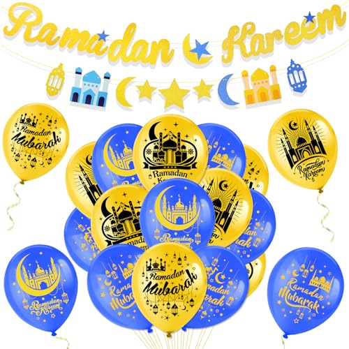 HOWAF Ramadan Deko, Ramadan Girlande Ramadan Banner Ramadan Mubarak Luftballons Ballon Ramadan Dekoration, Ramadan Mubarak Dekoration, Ramadan Kareem Deko für Ramadan Eid Mubarak Dekoration von HOWAF