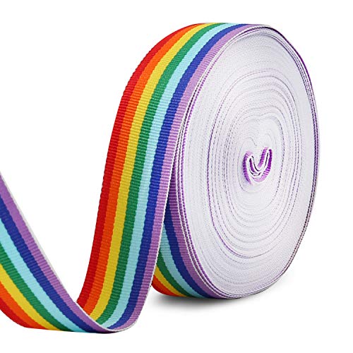 HOWAF Regenbogen Band Regenbogen Ripsband Dekoband Geschenkband Dekoration LGBTQ Hochzeit Geschenk Verpackung Karten Handwerk, 25mm/20m von HOWAF