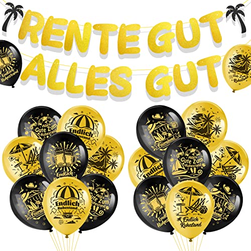 HOWAF Ruhestand Deko, Ruhestand Luftballon Endlich Ruhestand Ballons Feierabend Luftballon Rente Gut Alles Gut Girlande Ruhestand Banner Ruhestand Geschenk Abschied Deko Rente Deko, Schwarz Gold von HOWAF