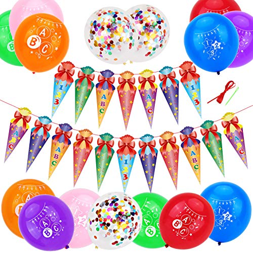 HOWAF Einschulung Deko, Bunt Zuckertüten Girlande Einschulung Banner Hänge Deko und 35 Luftballons Einschulung für Schuleinführung Schulanfang Deko Einschulung Junge Mädchen Schule Schulkind Deko HOWAF Einschulung Deko, Bunt Zuckertüten Girlande Einschulung Banner Hänge Deko und 35 Luftballons Einschulung für Schuleinführung Schulanfang Deko Einschulung Junge Mädchen Schule Schulkind Deko von HOWAF