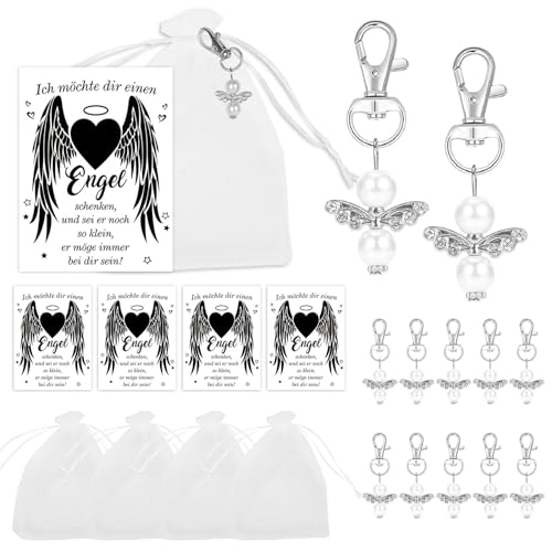 HOWAF Schutzengel Anhänger, 10 Stk Kleinen Engel Anhänger Schlüsselanhänger Schutzengel mit Organza Beutel Schutzengel Karte Dankeschön Geschenke Klein Glücksbringer für Gastgeschenke Taufe Hochzeit von HOWAF