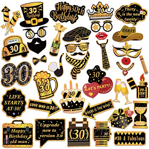 HOWAF Schwarz Gold 30 Geburtstag Foto Requisiten, 39 Stück 30. Geburtstag Party Photo Booth Props Geburtstag Fotobox Accessories DIY Kit für Frauen männer 30. Geburtstag Deko HOWAF Schwarz Gold 30 Geburtstag Foto Requisiten, 39 Stück 30. Geburtstag Party Photo Booth Props Geburtstag Fotobox Accessories DIY Kit für Frauen männer 30. Geburtstag Deko von HOWAF