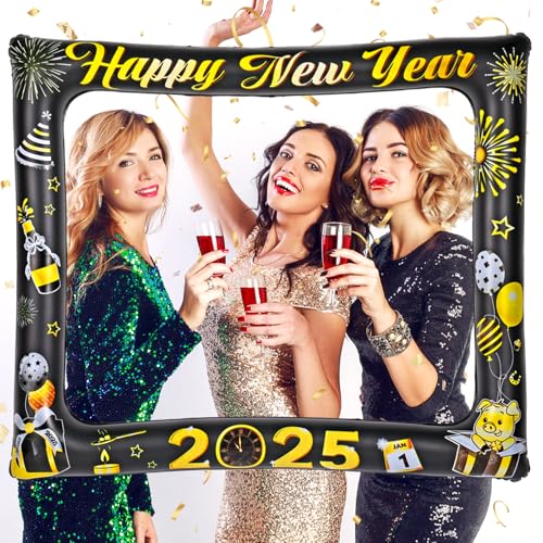 HOWAF Silvester Deko 2025, Happy New Year Deko 2025 Aufblasbarer Fotorahmen Fotobox Accessoires Silvester Party Aufblasbarer Bilderrahmen Selfie Rahmen für Neujahr Deko Silvesterdeko, Schwarz Gold HOWAF Silvester Deko 2025, Happy New Year Deko 2025 Aufblasbarer Fotorahmen Fotobox Accessoires Silvester Party Aufblasbarer Bilderrahmen Selfie Rahmen für Neujahr Deko Silvesterdeko, Schwarz Gold von HOWAF