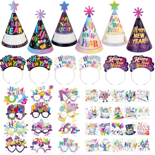 HOWAF Silvester Deko 2025, Silvester Partyhüte Silvester Hüte 2025, Silvester Haarreif, Silvester Brille 2025 Temporäre Tattoos für Neujahr Silvester Accessoires, Happy New Year Deko 2025, Feuerwerk HOWAF Silvester Deko 2025, Silvester Partyhüte Silvester Hüte 2025, Silvester Haarreif, Silvester Brille 2025 Temporäre Tattoos für Neujahr Silvester Accessoires, Happy New Year Deko 2025, Feuerwerk von HOWAF