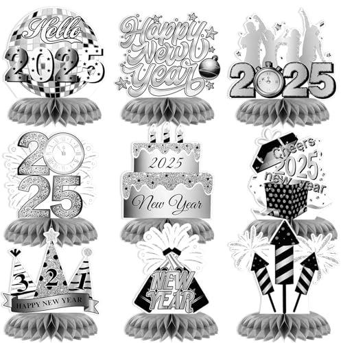 HOWAF Silvester Deko 2025 Silber, 9 Stück Silvester Bienenwabe Happy New Year Bienenwaben Mittelstück Papier Tischaufsätze Dekoration für Neujahr Silvester Tischdeko, Happy New Year Deko 2025 HOWAF Silvester Deko 2025 Silber, 9 Stück Silvester Bienenwabe Happy New Year Bienenwaben Mittelstück Papier Tischaufsätze Dekoration für Neujahr Silvester Tischdeko, Happy New Year Deko 2025 von HOWAF