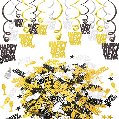 HOWAF Silvester deko 2025 Neujahrdeko Silvester Dekoration Set, 15 Teilig Frohes neues Jahr hängedeko Folie Wirbel Happy New Year Deckenhänger Spiralen Girlande und Konfetti, schwarz, Gold, Silber HOWAF Silvester deko 2025 Neujahrdeko Silvester Dekoration Set, 15 Teilig Frohes neues Jahr hängedeko Folie Wirbel Happy New Year Deckenhänger Spiralen Girlande und Konfetti, schwarz, Gold, Silber von HOWAF