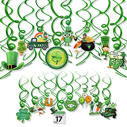 HOWAF St. Patrick's Day deko, Irland deko Grün Kleeblatt Koboldfolie Hängedeko Deckenhänger Spiral Girlanden für Decke Fenster Wand St Patricks Day Deko von HOWAF