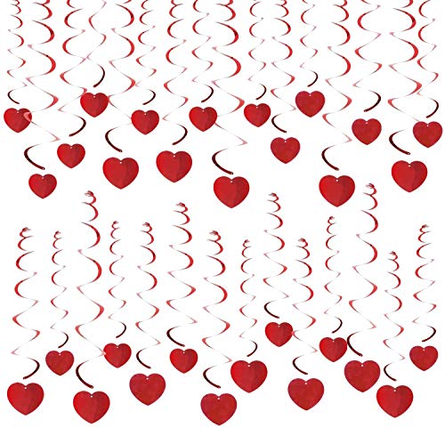 HOWAF Valentinstag Deko Rot Herzen Deckenhänger Spiral Girlanden Herz Deko für Romantisch Deko Hochzeit Dekoration Heiratsantrag Deko Geburtstag Party Antrag Deko, 30-teilig von HOWAF