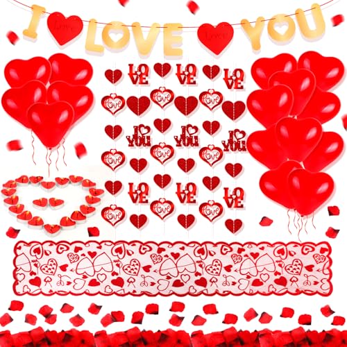 HOWAF Valentinstag Deko: Rote Herzluftballons, Banner, Girlande, Tischläufer, Kerzen & Rosenblätter für Romantische Deko & Feierlichkeiten HOWAF Valentinstag Deko: Rote Herzluftballons, Banner, Girlande, Tischläufer, Kerzen & Rosenblätter für Romantische Deko & Feierlichkeiten von HOWAF