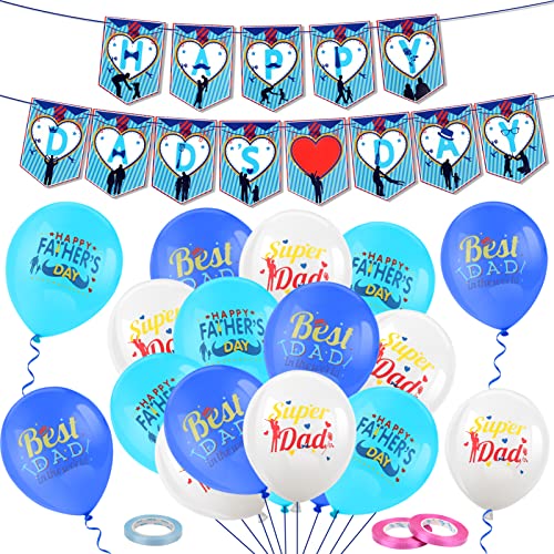 HOWAF Vatertags Party Luftballons Dekorationen, Blau Happy Dads Day Banner Father's Day Latex Luftballons Geschenke für Männer Vatertagsgeschenke Papa du bist der Beste Geburtstagsgeschenk für Väter von HOWAF