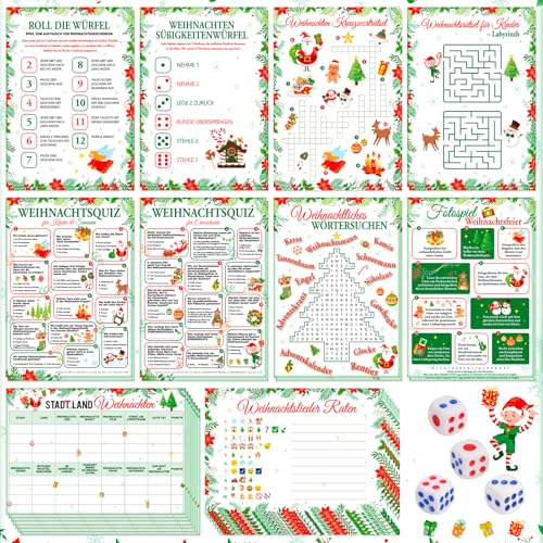 HOWAF Weihnachtsspiel, 50 Blatt Spiele Weihnachten, Weihnachtsquiz, Stadt Land Weihnachten, Weihnachtsrätsel, usw. Gesellschaftsspiele Partyspiel Weihnachten Familienspiele für Erwachsene & Kinder HOWAF Weihnachtsspiel, 50 Blatt Spiele Weihnachten, Weihnachtsquiz, Stadt Land Weihnachten, Weihnachtsrätsel, usw. Gesellschaftsspiele Partyspiel Weihnachten Familienspiele für Erwachsene & Kinder von HOWAF