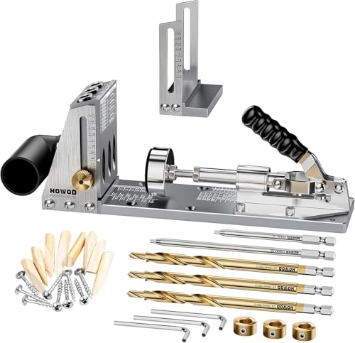 HOWOD Taschenloch-Vorrichtungs-Set, verbessertes professionelles Metall-Taschenschraubenvorrichtungssystem mit abnehmbarem Vakuumadapter, scharf und langlebig, 9,5 mm Titan-Bohrer, 3 Stück HOWOD Taschenloch-Vorrichtungs-Set, verbessertes professionelles Metall-Taschenschraubenvorrichtungssystem mit abnehmbarem Vakuumadapter, scharf und langlebig, 9,5 mm Titan-Bohrer, 3 Stück von HOWOD