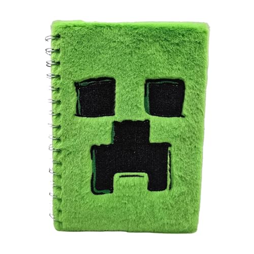 HOX Minecraft Movie Creeper Flauschiger Plüsch-Notizblock, weicher und plüschiger grüner Einband, Tagebuch zum Schreiben, fester Einband mit linierten A5-Seiten, offiziell lizenziertes von HOX