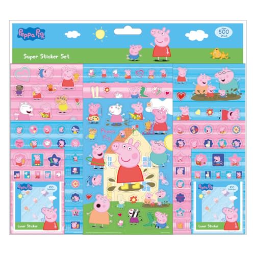 Peppa Pig Stoßstangen-Aufkleber-Set – 9 Blatt lasergedruckte & Pop-Up-Aufkleber für Autos, Laptops, Wasserflaschen und mehr – langlebige und lichtbeständige Vinyl-Aufkleber für Personalisierung & Spaß von HOX