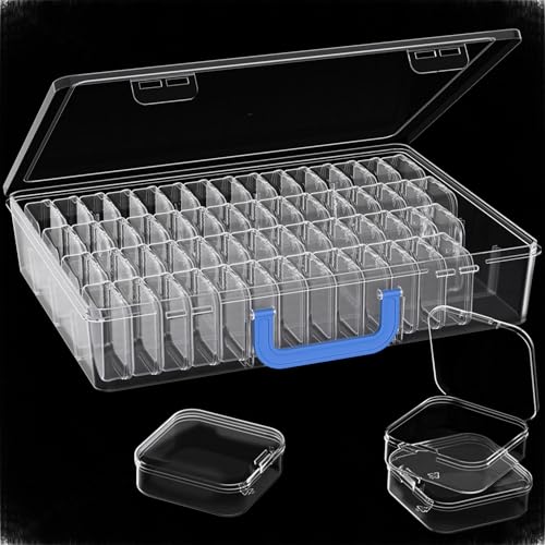 Perlen-Organizer-Box mit Griff, 61 Stück, kleine Perlen-Aufbewahrungsboxen mit Scharnierdeckel und tragbarem Bastelkoffer, Mini-Kunststoffbehälter für Schmuckherstellung, Zubehör, Armband, Schrauben von HOXILOB