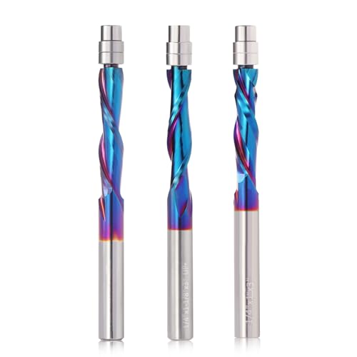 3-teiliges Spiralfräser-Set, 1/4-Zoll-Schaft, mit Nano-Beschichtung, für Holztrimmen, Set mit 1 x Up-Down-Kompressionsfräser-Bit, 1 x Downcut-Bits + 1 x Up-Cut-Bits von HOZLY