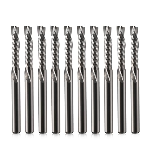 EU_HOZLY 3,175mm Einzellicht Komposit Fräser，1 Fräser UP&DOWN Cut Spirale Router Bit，3.175mm Schaft,15mm Schnittlänge, 38mm Gesamtlänge CNC Fräser Bit Holz 10 Stück(3.175 * 15 * 38) von HOZLY