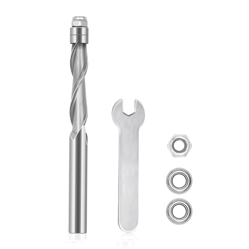 Hozly UP Cut Spiralfräser-Bit, 1/4-Zoll-Schaft, extra lang, 7,6 cm OVL, Hartmetall-CNC-Fräser-Bit, mit zwei zusätzlichen Lagern zum Trimmen von HOZLY
