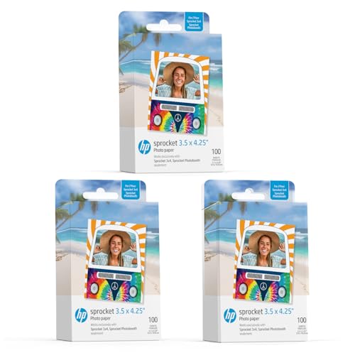 HP Sprocket 3,5 x 4,25” Zink-Fotopapier mit Kleberückseite (300er-Pack) – Kompatibel mit HP Sprocket 3x4 Fotokabine und Fotodrucker von HP