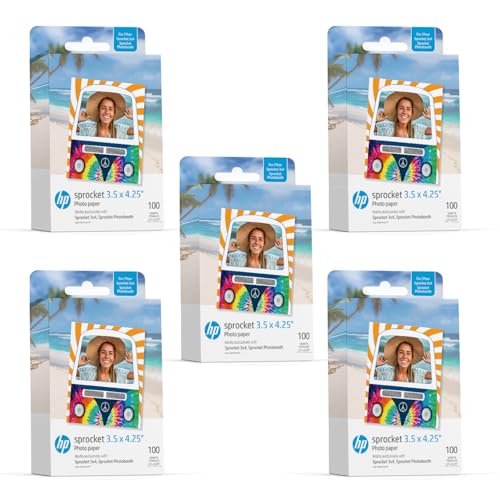 HP Sprocket 3,5 x 4,25” Zink-Fotopapier mit Kleberückseite (500er-Pack) – Kompatibel mit HP Sprocket 3x4 Fotokabine und Fotodrucker von HP