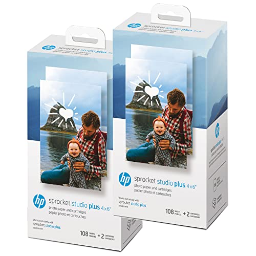 HP Sprocket Studio Plus 10,2 x 15,2 cm Fotopapier und Patronen (inkl. 216 Blatt und 4 Patronen) - Nur kompatibel mit HP Sprocket Studio Plus Drucker von HP