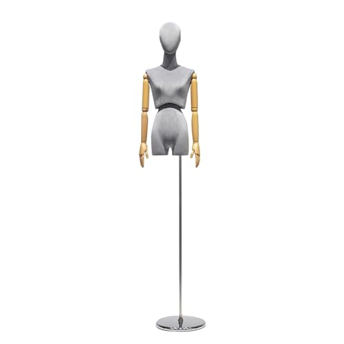 Schneiderpuppe Schaufensterpuppe, Schneiderpuppe, Torso-Puppe, mit verstellbarem Kopf und Metallständer, für die Präsentation von Kleidung in Boutiquen(Silver Gray) von HPFHSJ
