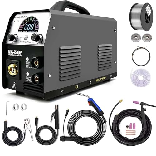 HPHPH Schweißer, MIG250DP MIG250DP Mig Schweißgerät, Pulse Mig Aluminium, gaslos, MIG, ARC, MMA, TIG, 4-in-1, halbautomatisches Schweißgerät, große LED-Digitalanzeige (WIG-Taschenlampe und Draht) HPHPH Schweißer, MIG250DP MIG250DP Mig Schweißgerät, Pulse Mig Aluminium, gaslos, MIG, ARC, MMA, TIG, 4-in-1, halbautomatisches Schweißgerät, große LED-Digitalanzeige (WIG-Taschenlampe und Draht) von HPHPH
