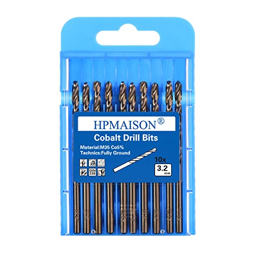 HPMAISON 10 Stück 3,2mm M35 HSS Cobalt Bohrer Kobalt Jobber Bohrer Set Spiralbohrer zum Bohren auf Edelstahl, Harte Stähle, Metall, Kupfer, Gusseisen, Holz, Kunststoff HPMAISON 10 Stück 3,2mm M35 HSS Cobalt Bohrer Kobalt Jobber Bohrer Set Spiralbohrer zum Bohren auf Edelstahl, Harte Stähle, Metall, Kupfer, Gusseisen, Holz, Kunststoff von HPMAISON