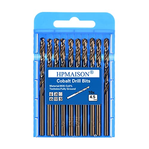 HPMAISON 10 Stück 4,5mm M35 HSS Cobalt Bohrer Kobalt Jobber Bohrer Set Spiralbohrer zum Bohren auf Edelstahl, Harte Stähle, Metall, Kupfer, Gusseisen, Holz, Kunststoff HPMAISON 10 Stück 4,5mm M35 HSS Cobalt Bohrer Kobalt Jobber Bohrer Set Spiralbohrer zum Bohren auf Edelstahl, Harte Stähle, Metall, Kupfer, Gusseisen, Holz, Kunststoff von HPMAISON