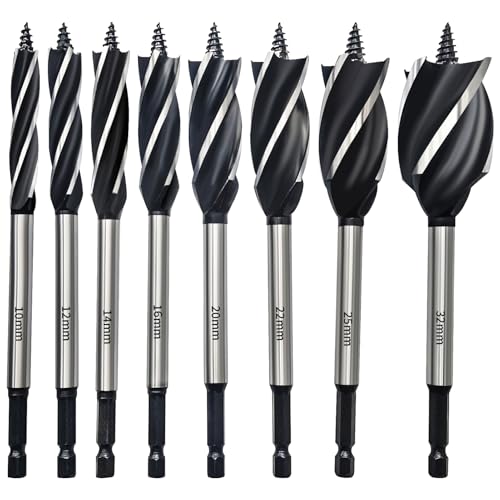 HPMAISON 8 Stück Professionell Holzbohrer Set, Stahl mit hohem Kohlenstoffgehalt Schneckenbohrer mit 1/4 Zoll Sechskantschaft Holzarbeiten Schlangenbohrer 10mm,12mm,14mm,16mm,20mm,22mm,25mm,32mm HPMAISON 8 Stück Professionell Holzbohrer Set, Stahl mit hohem Kohlenstoffgehalt Schneckenbohrer mit 1/4 Zoll Sechskantschaft Holzarbeiten Schlangenbohrer 10mm,12mm,14mm,16mm,20mm,22mm,25mm,32mm von HPMAISON